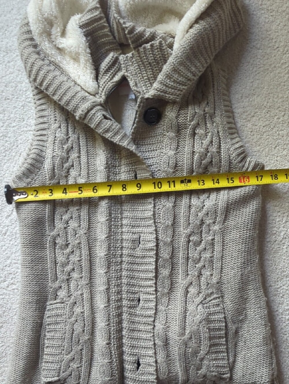 Ci Sono Light Taupe Cable Knit Sleeveless Hooded Cardigan - Picture 10 of 12